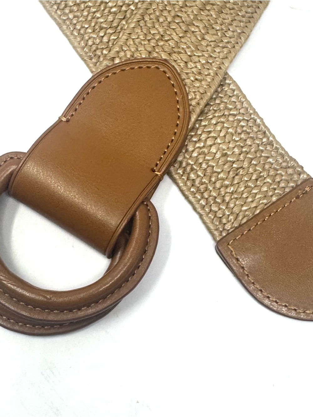 NEW Lauren Ralph Lauren Woven Stretch Raffia Belt Leather O Ring Buckle Women M - Picture 4 of 6